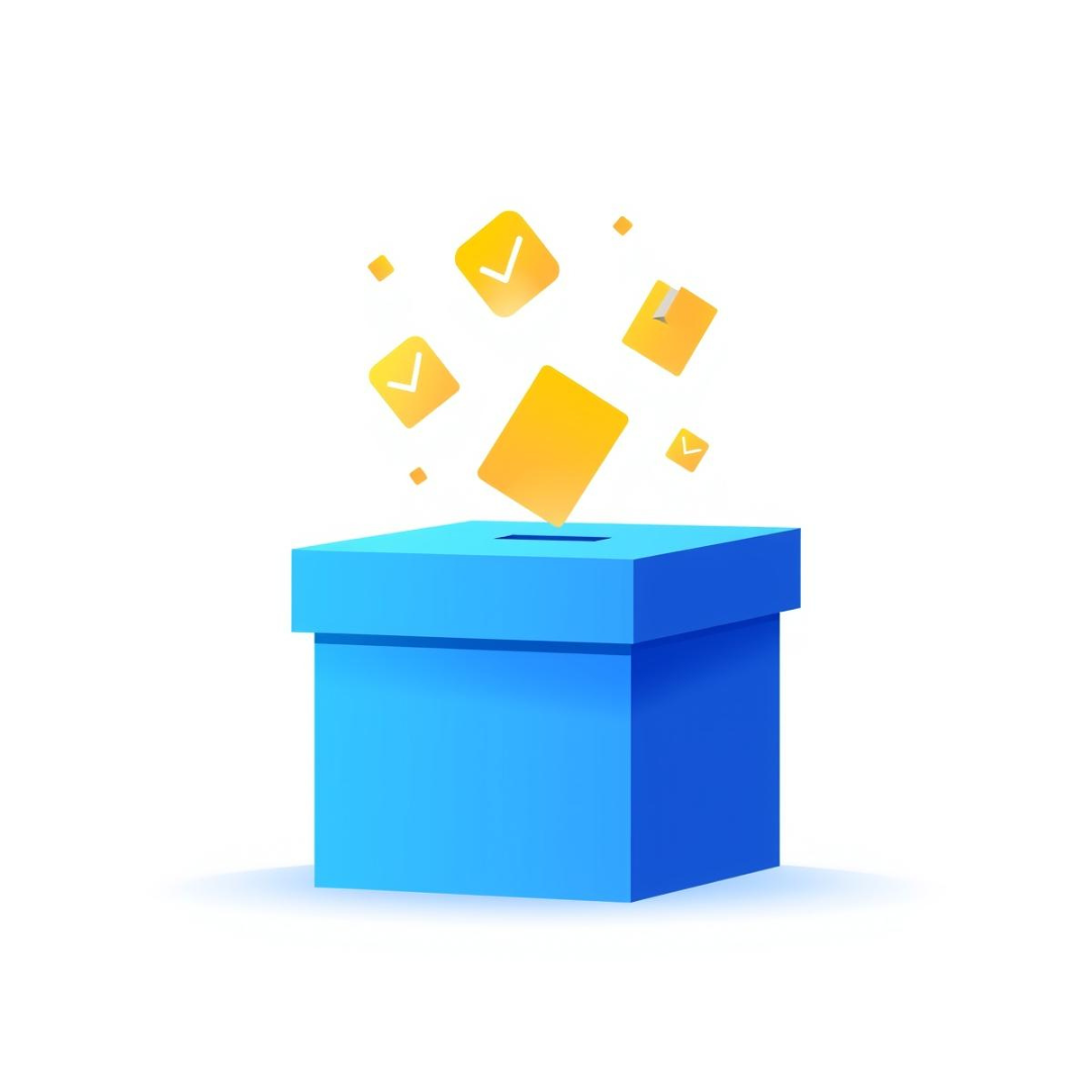 głosowanie, głosy w konkursie, oddaj głos w konkursie, symboliczny obraz urny wyborczej z wpadającymi do niej głosami